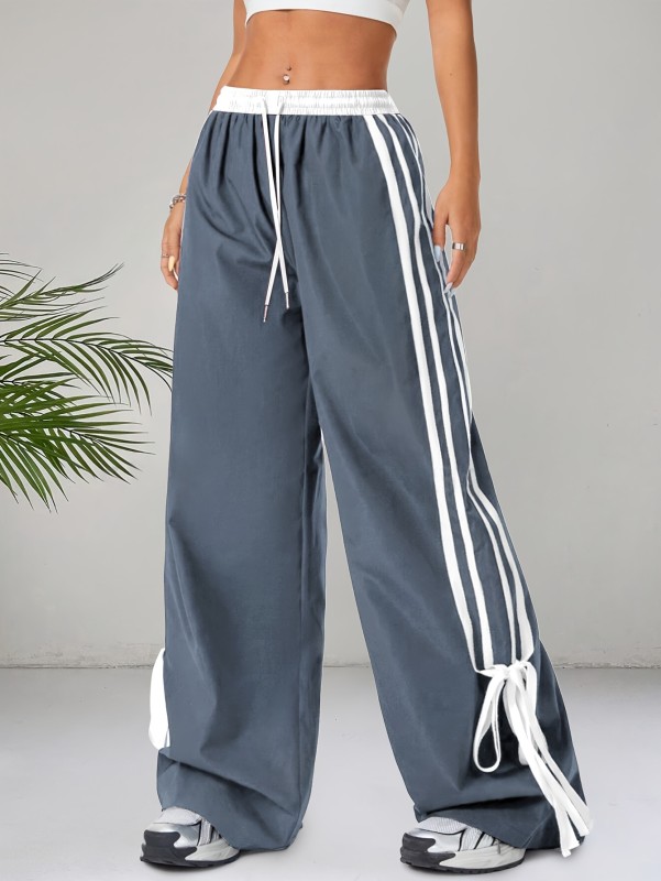 Women'S Fashion Wide-Leg Cargo Pants, Polyester Blend, Solid Color, Elastic Waist, Versatile Loose Fit, Casual Style, All-Season, Woven Fabric, Workwear Trousers