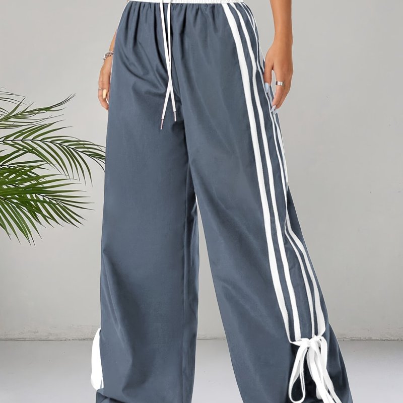 Women'S Fashion Wide-Leg Cargo Pants, Polyester Blend, Solid Color, Elastic Waist, Versatile Loose Fit, Casual Style, All-Season, Woven Fabric, Workwear Trousers