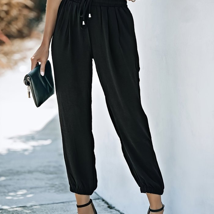 Women's Soft Casual Loose Drawstring Elastic High Waisted Joggers Pants with Pockets