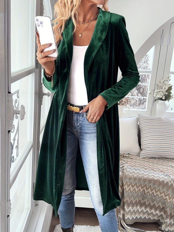 Vintage Women's Long Sleeve Solid Open Front Velvet Cardigan for Fall & Winter, Plus Size Outwear
