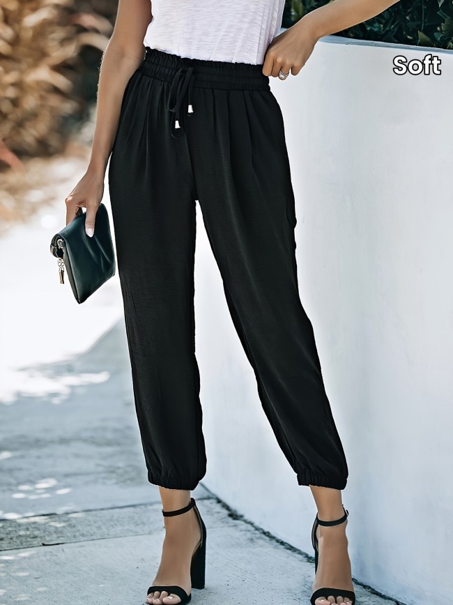 Women's Soft Casual Loose Drawstring Elastic High Waisted Joggers Pants with Pockets