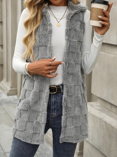 Women's Fashion Vest, Elegant Polyester Fleece, Diamond Pattern, Sleeveless Mid-Length, Regular Fit, Spring\u002FAutumn, Knit Fabric, Adult Size, No Belt, Non-Waterproof, H-Shape