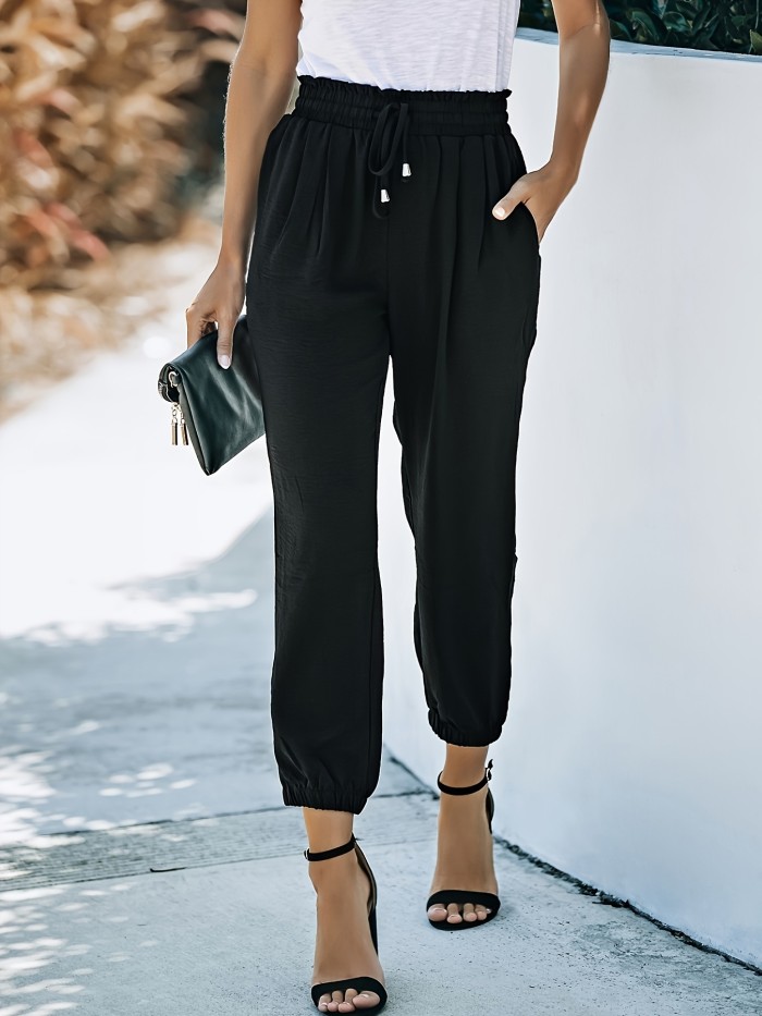 Women's Soft Casual Loose Drawstring Elastic High Waisted Joggers Pants with Pockets