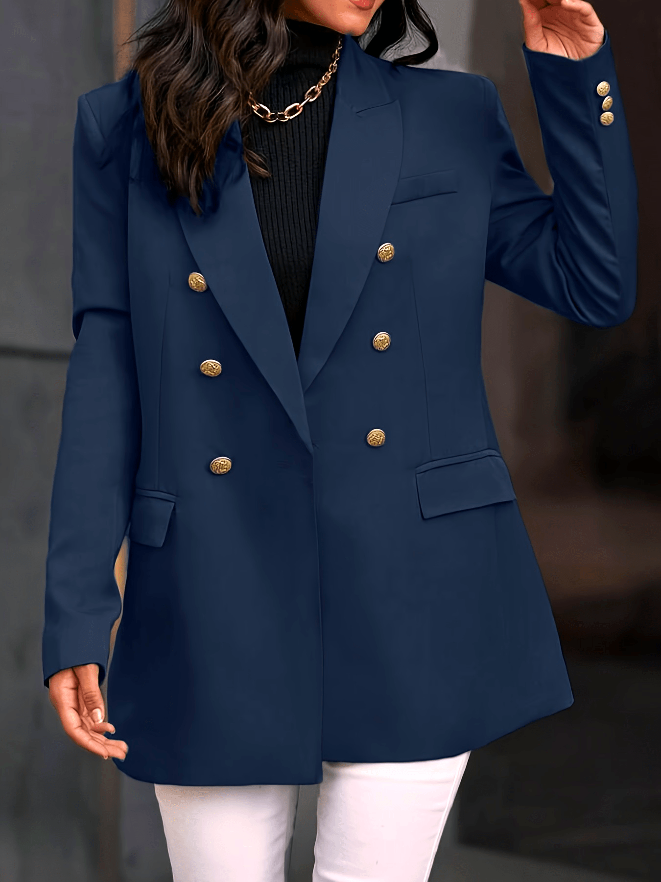 Modichic Business Style Lapel Long Sleeve Plaid Double-Breasted Blazer Jacket