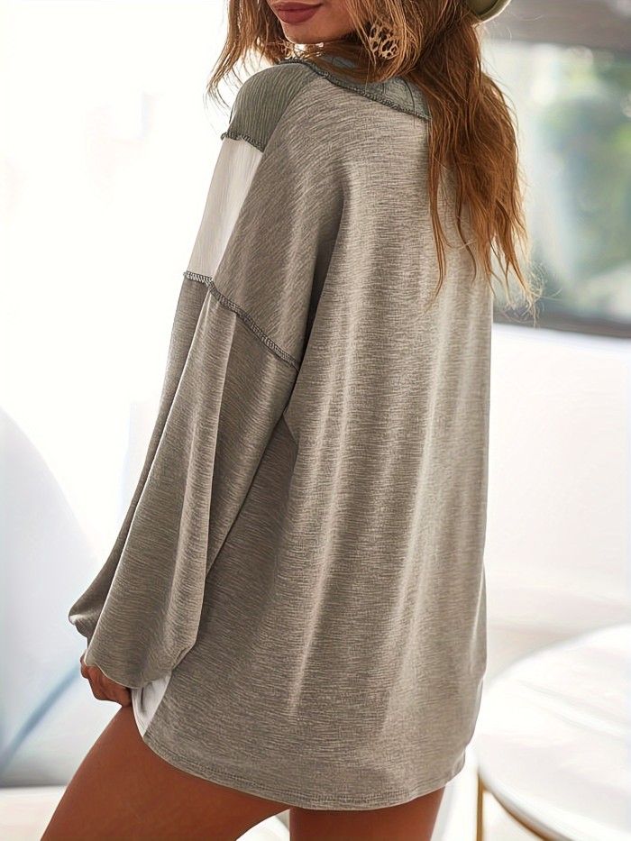 Chic V-Neck Long Sleeve T-Shirt - Elegant Top-stitching, Ideal for Spring & Fall, Womens Fashion Staple