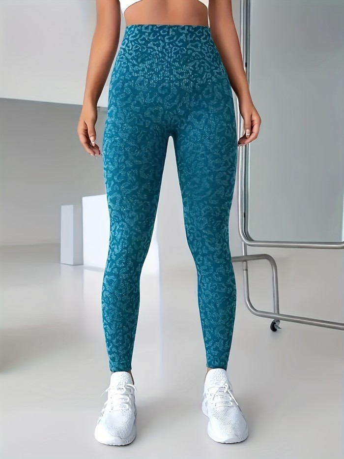 High-waisted Seamless Yoga Pants, Leopard Print, Women's Fitness Gym Sports Leggings Activewear
