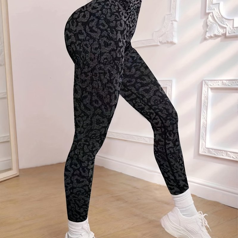 High-waisted Seamless Yoga Pants, Leopard Print, Women's Fitness Gym Sports Leggings Activewear