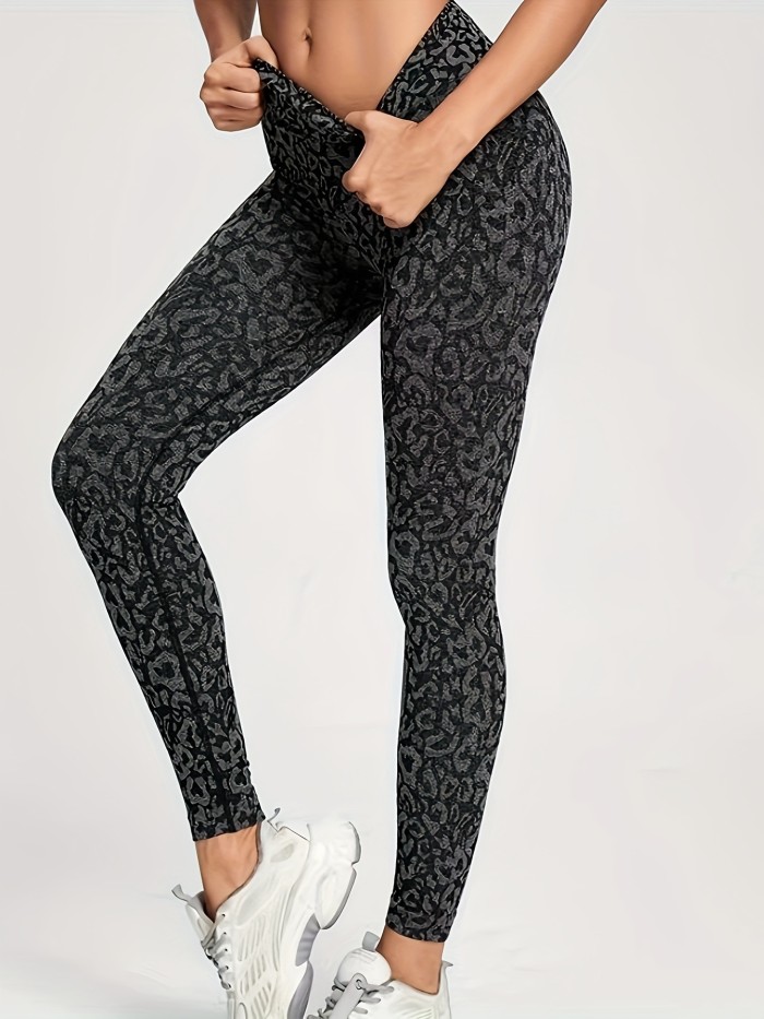 High-waisted Seamless Yoga Pants, Leopard Print, Women's Fitness Gym Sports Leggings Activewear