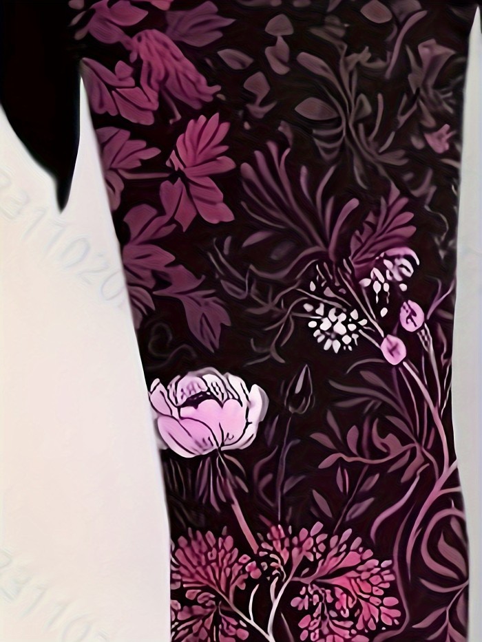 Floral Print Jersey Fabric Tights - Casual Elastic Waistband, All-Season Polyester Leggings for Women