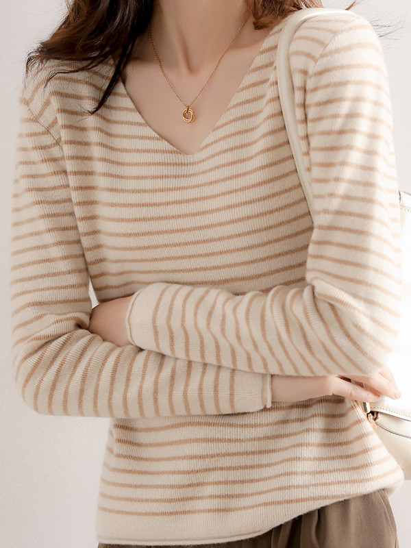 Two-Tone Striped Long Sleeve Sweater Top