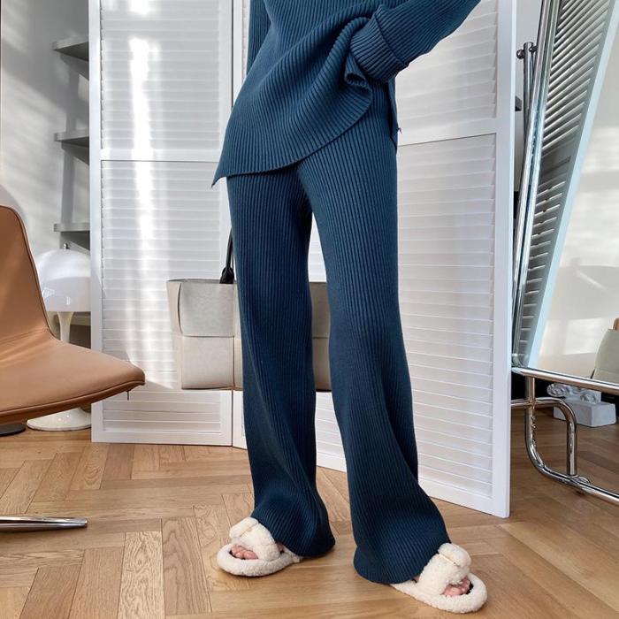 Fashion Ribbing Texture Round Neck Solid Color Two-piece Suit
