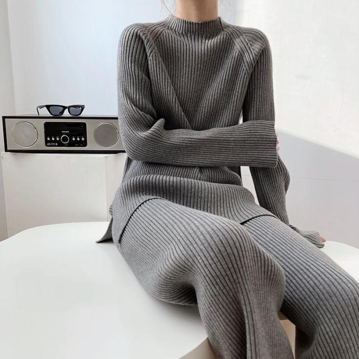 Fashion Ribbing Texture Round Neck Solid Color Two-piece Suit
