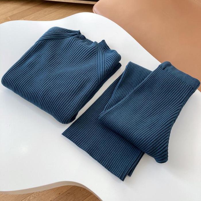 Fashion Ribbing Texture Round Neck Solid Color Two-piece Suit