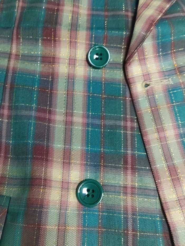 Men's Fashion Double-Breasted Plaid Blazer - Light Business Style Polyester Suit Jacket with Button Details, Spring\u002FAutumn