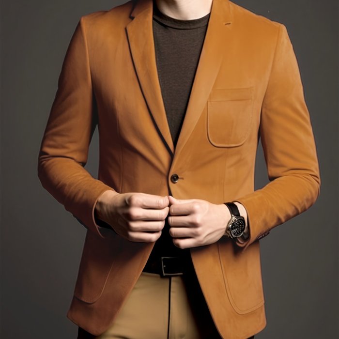 Men's Blazer Jacket With Turn-Down Collar, Solid Color, Regular Fit, Business Casual Style