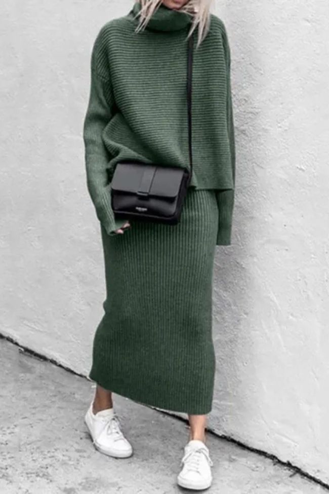 Elegant & Fashion Solid Color High Collar Two-piece Suits
