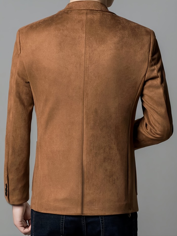 Men's Blazer Jacket With Turn-Down Collar, Solid Color, Regular Fit, Business Casual Style