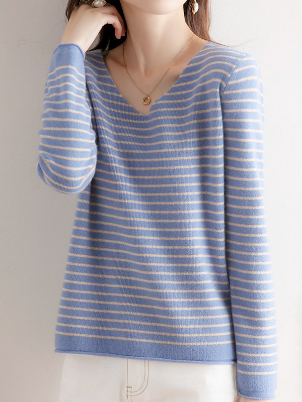 Long Sleeves Loose Buttoned Contrast Color Split-Joint V-Neck Sweatshirt Tops main image 0