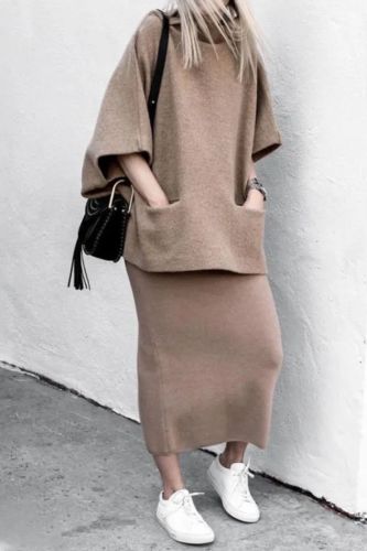 Chic Front Pockets Cocoon Shape Two-Pieces Set
