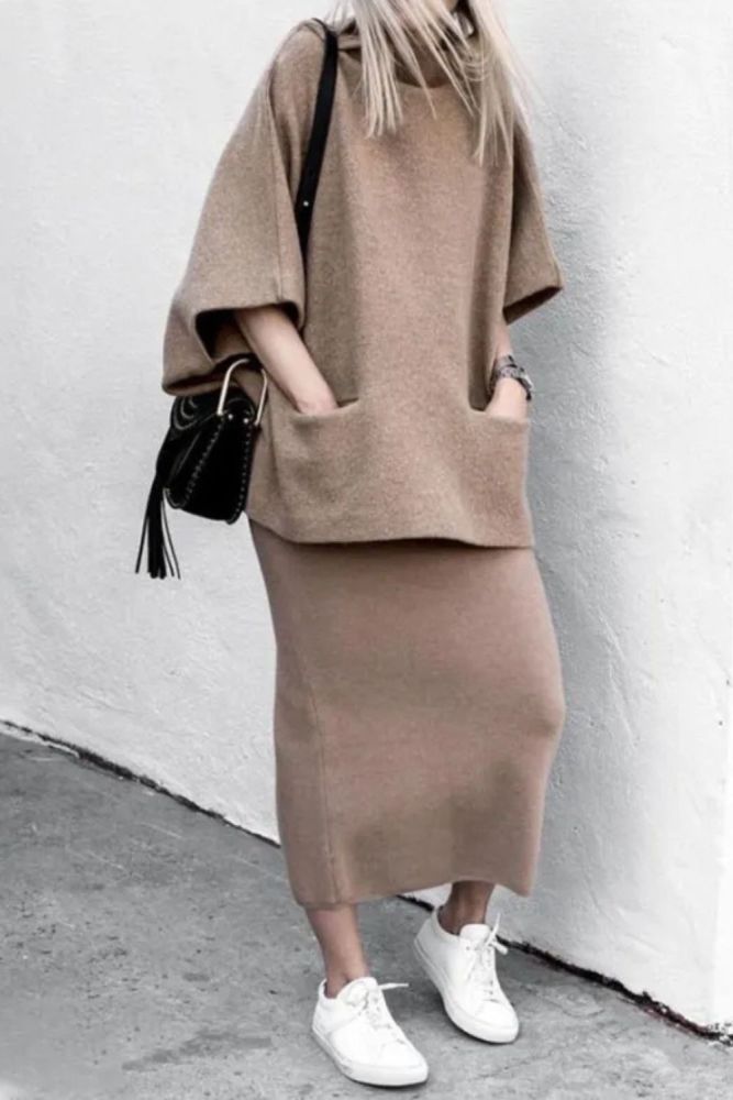 Chic Front Pockets Cocoon Shape Two-Pieces Set