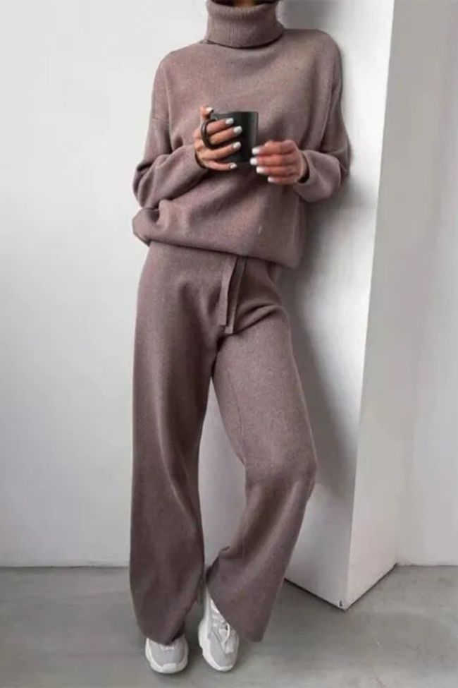 Turtleneck Solid Color Sweater Knit Set
