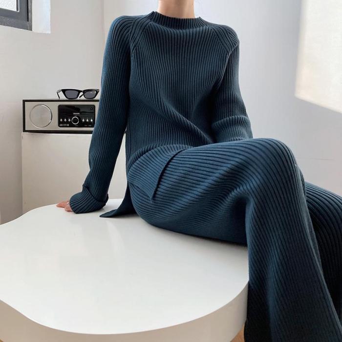 Fashion Ribbing Texture Round Neck Solid Color Two-piece Suit