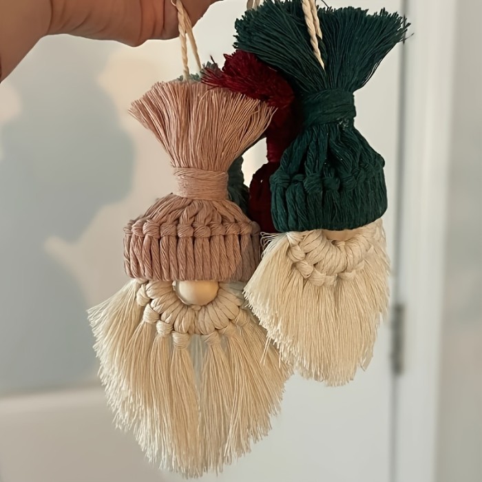 4pcs\u002Fset DIY Macrame Kit for Christmas Tree Decor: Macrame Santa Claus Gnomes with Instructions Included