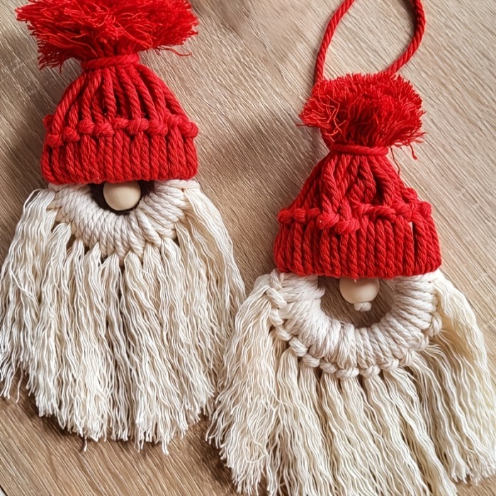 4pcs\u002Fset DIY Macrame Kit for Christmas Tree Decor: Macrame Santa Claus Gnomes with Instructions Included