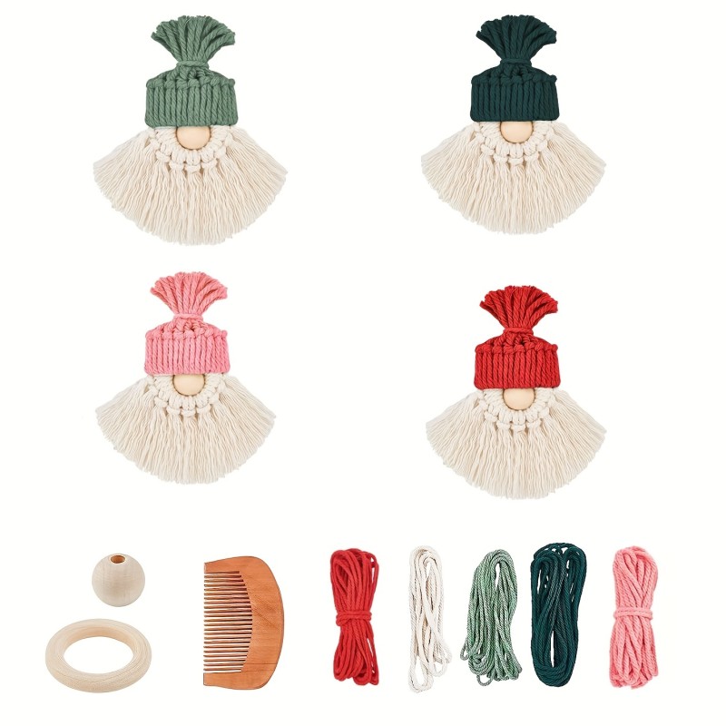 4pcs\u002Fset DIY Macrame Kit for Christmas Tree Decor: Macrame Santa Claus Gnomes with Instructions Included
