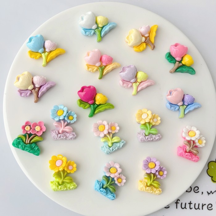 10pcs Mixed Assorted Flower Resin Accessories For Stationery, Phone Cases, Keychains, Cups, Shoe Charms, Fridge Patches Stickers Decors, Send Double-sided Tape