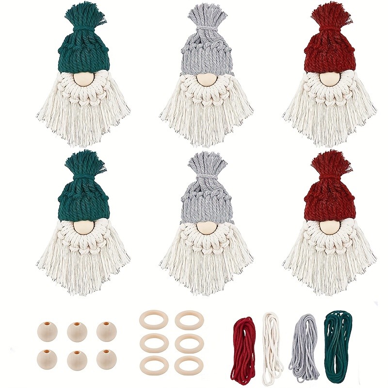 6 Set DIY Macrame Christmas Gnomes Kit: Handcrafted Macrame Santa Claus for Festive Decor - No Battery Required