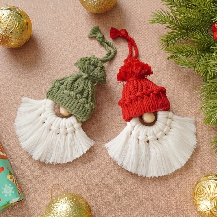 4pcs\u002Fset DIY Macrame Kit for Christmas Tree Decor: Macrame Santa Claus Gnomes with Instructions Included