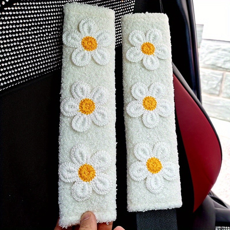 2pcs Sherpa Cashmere Car Seat Belt Shoulder Pads: Stylish & Safe Interior Decoration for Women!
