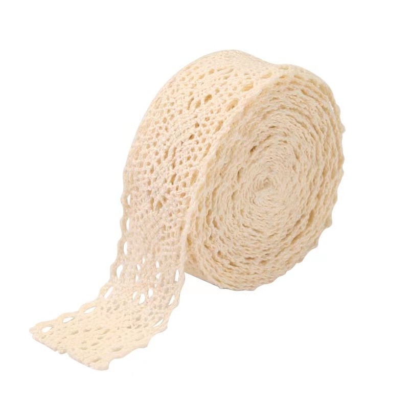 One Roll Of 196.85 Inch DIY Cotton Lace Rice White Cotton Thread Lace Webbing Clothing Bedding Supplies Accessories Handmade Material Lace