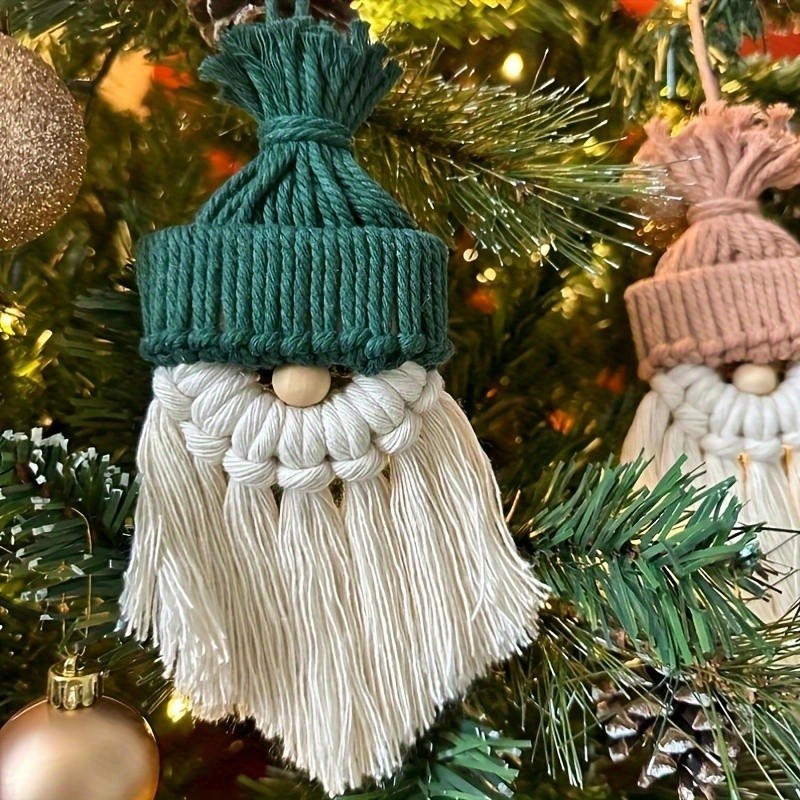 6 Set DIY Macrame Christmas Gnomes Kit: Handcrafted Macrame Santa Claus for Festive Decor - No Battery Required