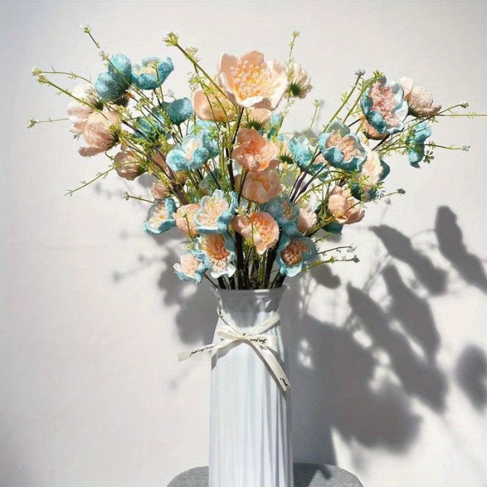 6pcs Artificial Flower Bouquet, Luxury Light Azalea Fake Flower, Living Room Table Coffee Table Decor for Spring Summer St Patrick's Day Easter