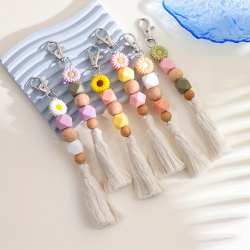 1pc, Creative Silicone Flower Tassel Keychain Pendant Creative Keychain, Backpack Pendant, Bag Charms, Birthday Gifts, Party Favors