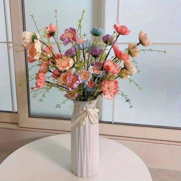 6pcs Artificial Flower Bouquet, Luxury Light Azalea Fake Flower, Living Room Table Coffee Table Decor for Spring Summer St Patrick's Day Easter