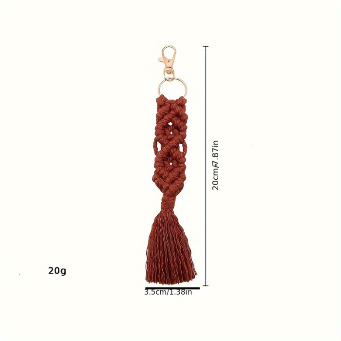 Handcrafted Cotton Rope Macrame Tassel Keychain, Yarn Woven Key Ring, Decorative Boho Bag Charm, Unique Accessory for Valentine's Day, Single Individual Car Key Chain