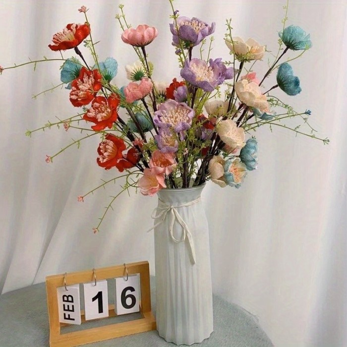 6pcs Artificial Flower Bouquet, Luxury Light Azalea Fake Flower, Living Room Table Coffee Table Decor for Spring Summer St Patrick's Day Easter
