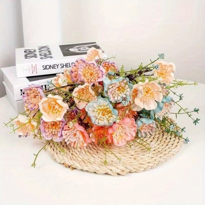 6pcs Artificial Flower Bouquet, Luxury Light Azalea Fake Flower, Living Room Table Coffee Table Decor for Spring Summer St Patrick's Day Easter
