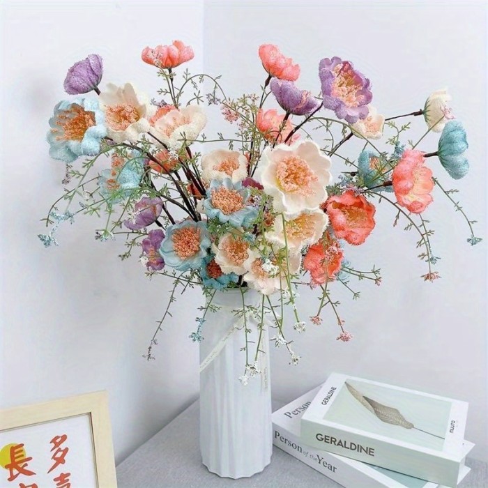 6pcs Artificial Flower Bouquet, Luxury Light Azalea Fake Flower, Living Room Table Coffee Table Decor for Spring Summer St Patrick's Day Easter
