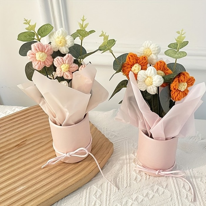 1 Set of Vibrant Hand-Woven Yarn Artificial Bouquet - Perfect for Gifting, Long-Lasting, Realistic Look, Ideal for Mothers, Friends, Anniversaries, Valentines Day, Mothers Day, Birthday, and Home Decor