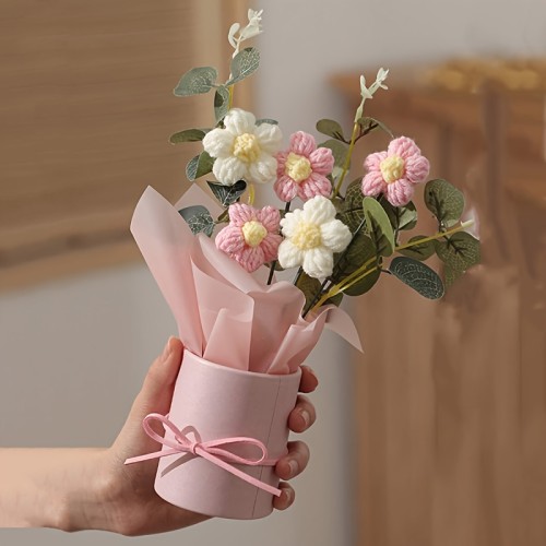 1 Set of Vibrant Hand-Woven Yarn Artificial Bouquet - Perfect for Gifting, Long-Lasting, Realistic Look, Ideal for Mothers, Friends, Anniversaries, Valentines Day, Mothers Day, Birthday, and Home Decor