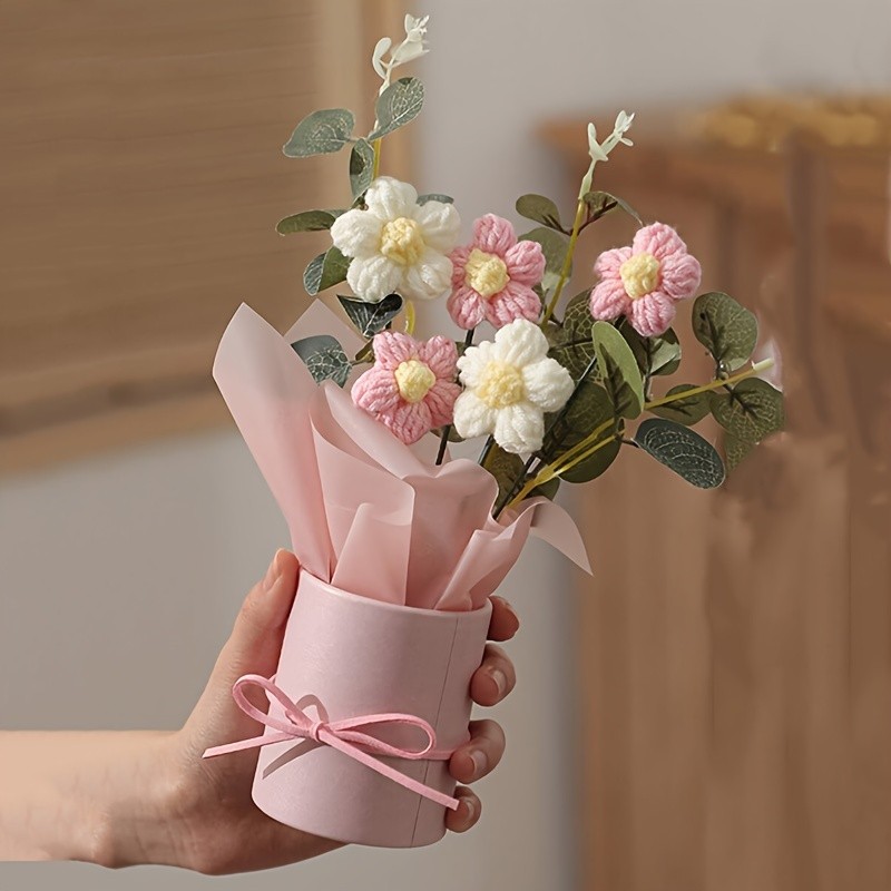 1 Set of Vibrant Hand-Woven Yarn Artificial Bouquet - Perfect for Gifting, Long-Lasting, Realistic Look, Ideal for Mothers, Friends, Anniversaries, Valentines Day, Mothers Day, Birthday, and Home Decor