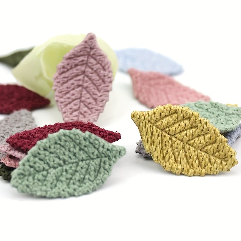 40pcs Assorted Faux Leaves Embossing Yarn Craft Embellishments, DIY Accessory For Apparel, Leggings, Shoes, Hats, Ultrasonic Embossed Knitted Leaf Shapes, Decorative Elements