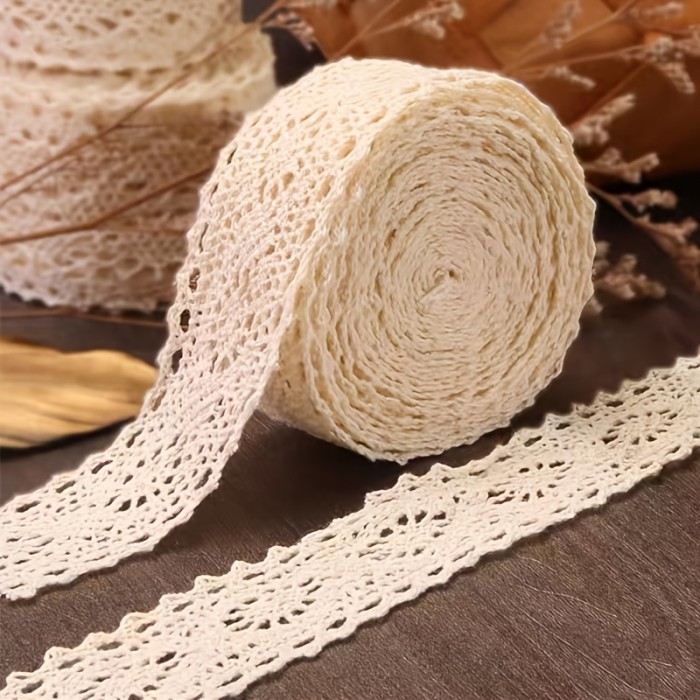One Roll Of 196.85 Inch DIY Cotton Lace Rice White Cotton Thread Lace Webbing Clothing Bedding Supplies Accessories Handmade Material Lace