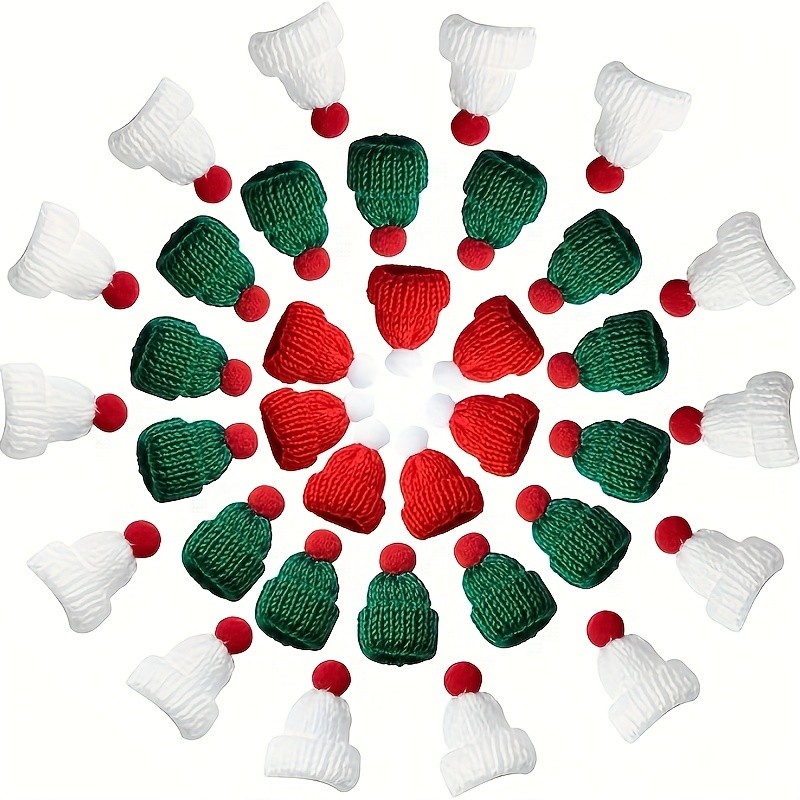 36pcs Mini Knit Christmas Hat Set - DIY Crafts & Hair Accessories, Perfect for Wine Bottle Covers & Table Decorations