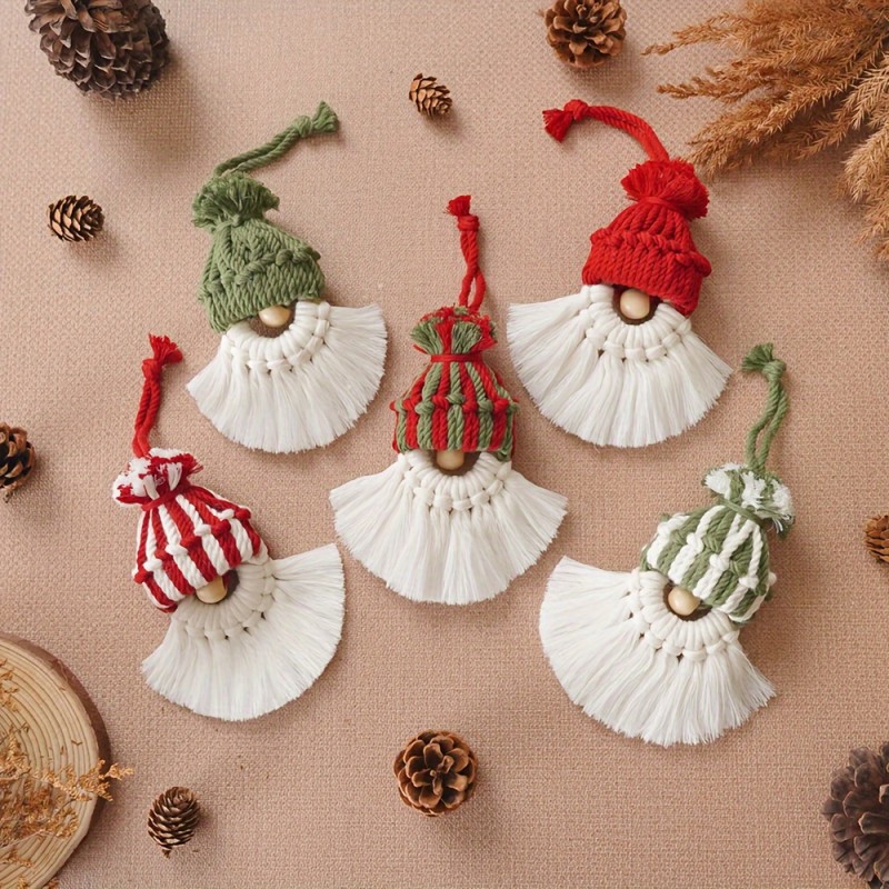 1-Set Macrame Santa Claus Kit - Handmade DIY Craft for Festive Christmas Tree Decoration with Adorable Hanging Gnomes and Whimsical Santa Elf Themed Holiday Decor - Complete Kit for Home or Office Decoration