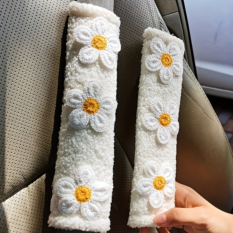 2pcs Sherpa Cashmere Car Seat Belt Shoulder Pads: Stylish & Safe Interior Decoration for Women!